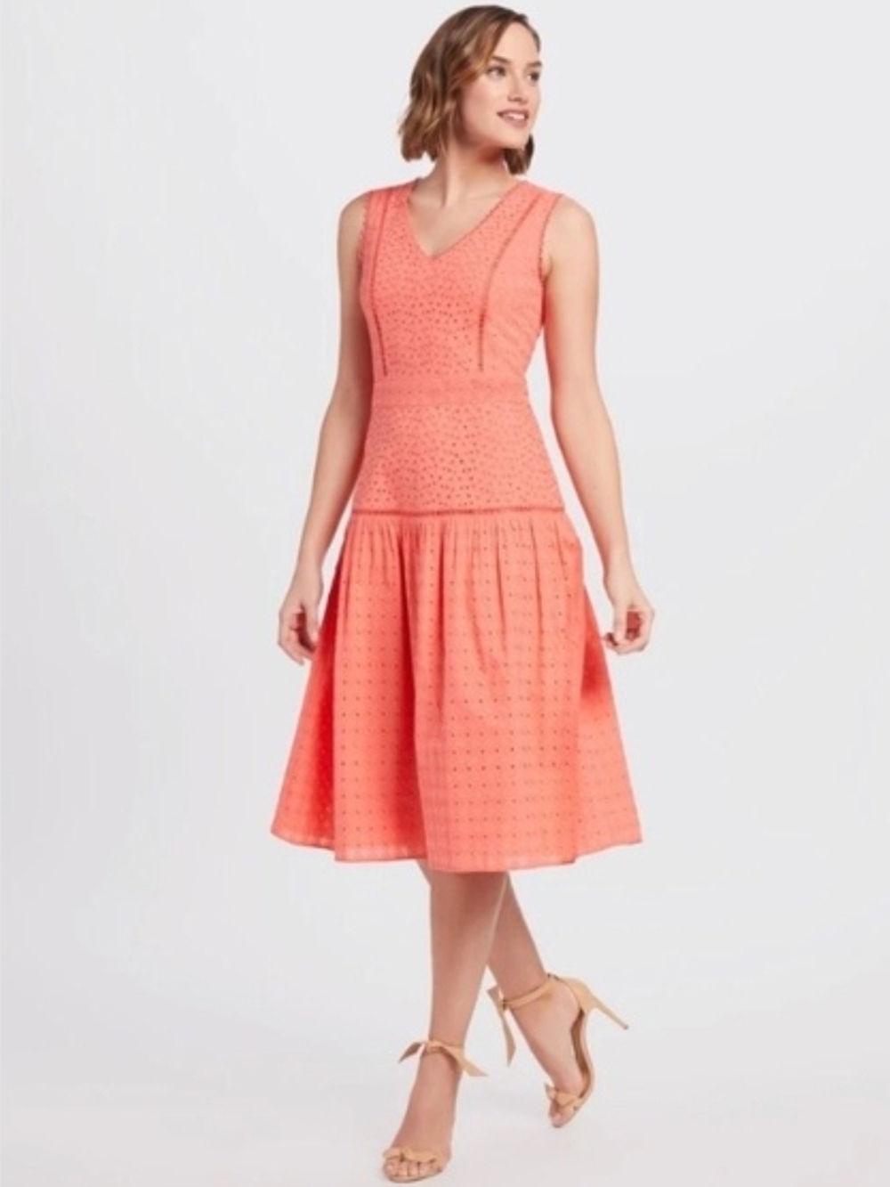 Draper James Coral Eyelet Midi Dress - Size 14